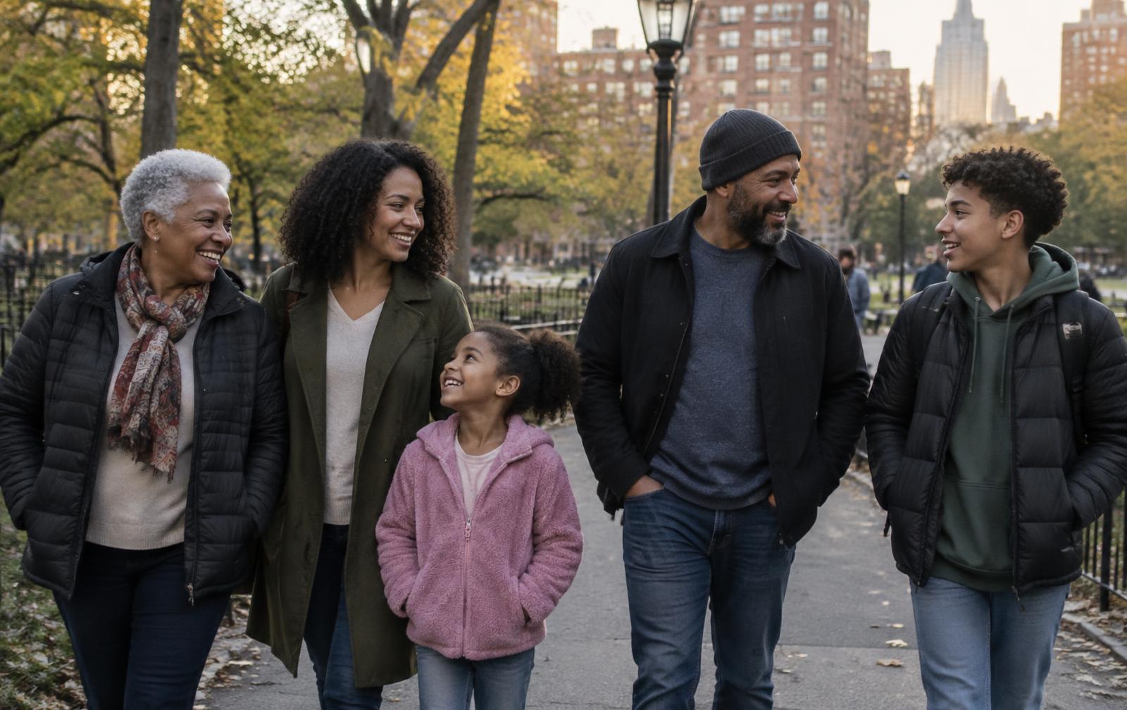 A family together in a New York neighborhood park